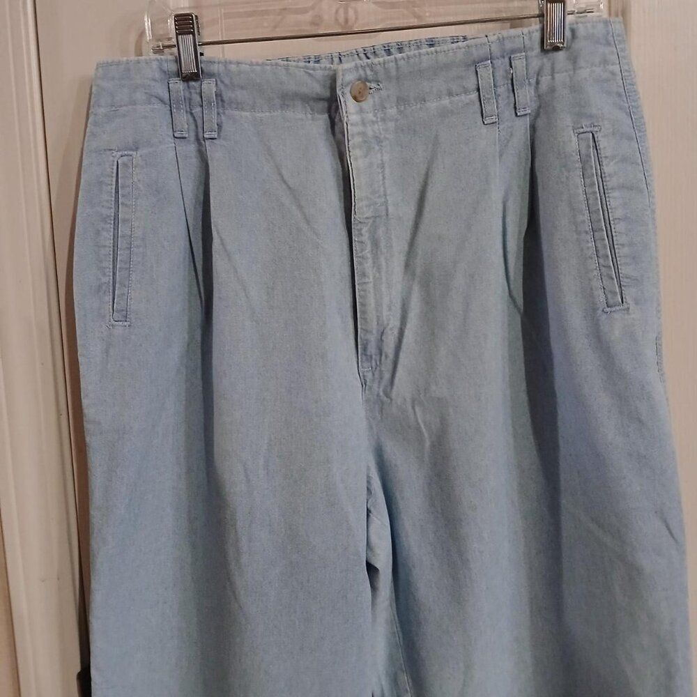 Vintage 90s USA Made Pleated Light Wash Denim Dockers Barrel Leg Baggy Jeans 16 - Picture 2 of 5